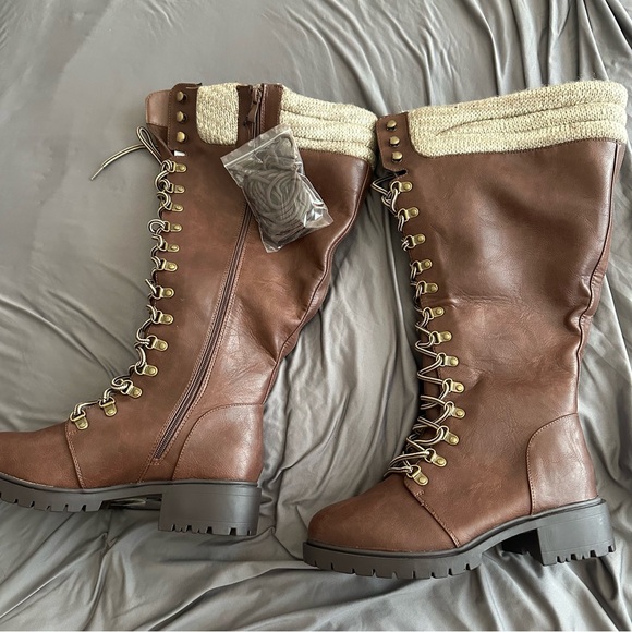 NIB Torrid (Wide Calf) Brown Lace-Up Combat Boots - Picture 2 of 11